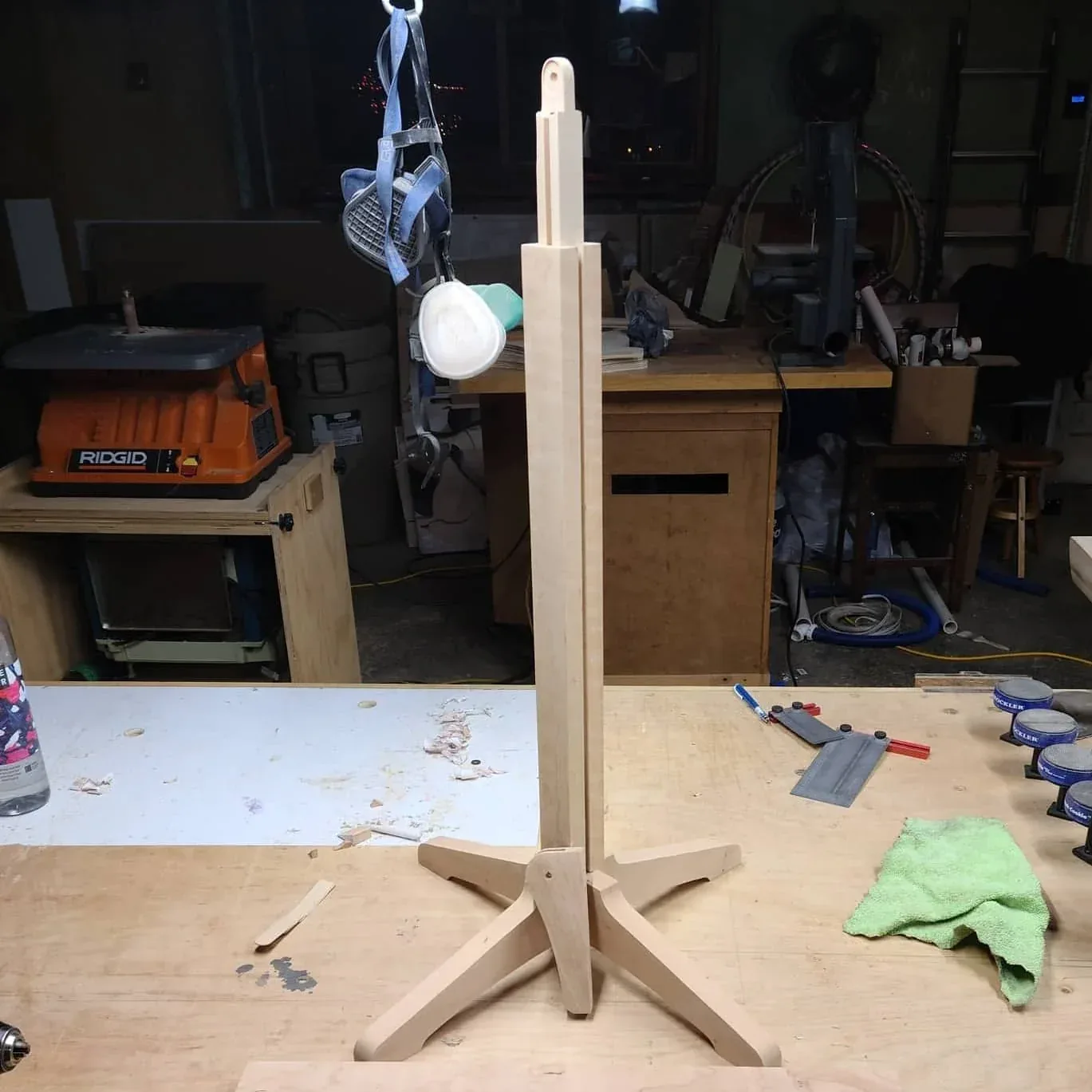 Music-stand pedestal and feet during construction.