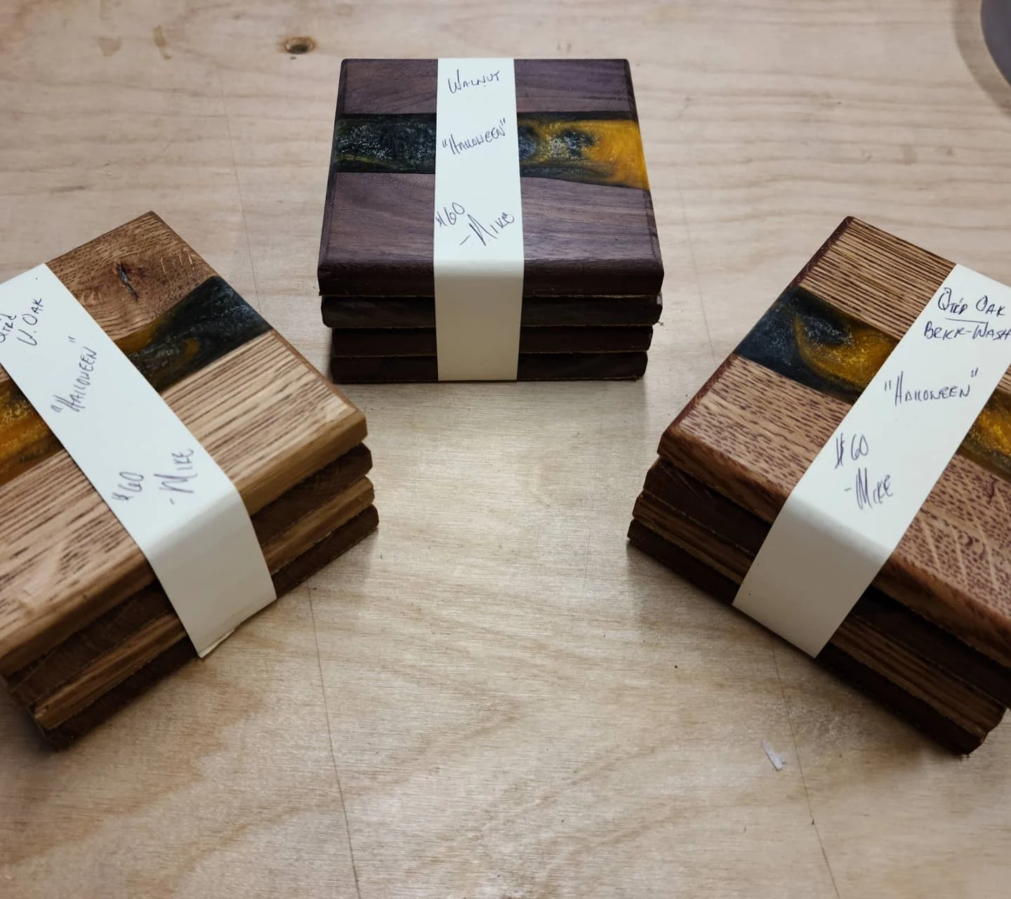 Three packaged wood-and-resin coaster sets from the September 2020 archive.
