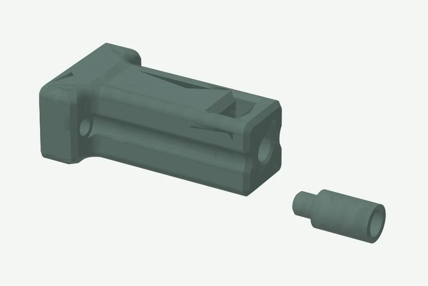 Model view generated directly from the original Qidi adjustable spring tensioner housing and pusher files, shown separately. Not an assembled-product photograph.