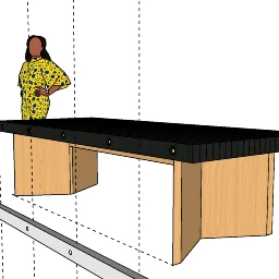 Original saved SketchUp preview of a table with two wood support panels and a dark top; includes a scale figure.
