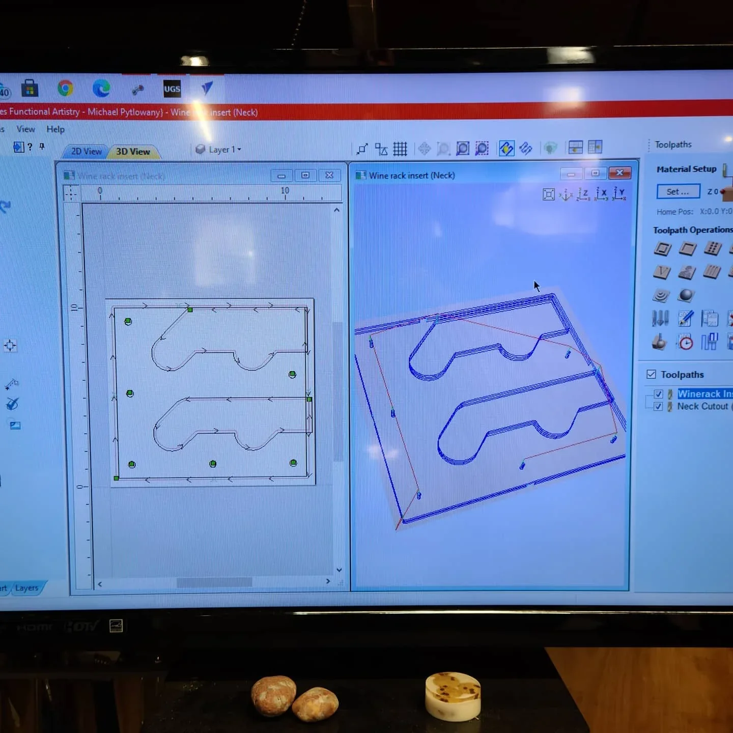 The wine-rack insert drawing on the design screen.